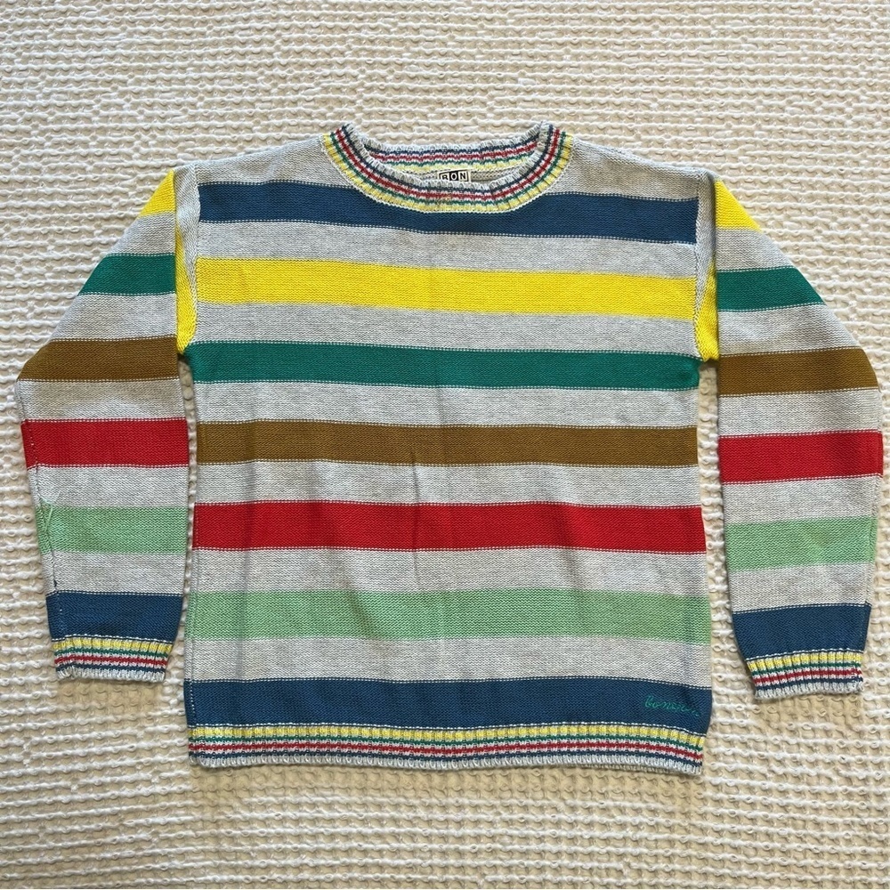 BONTON Boys Colorful Striped Knit Sweatshirt Size 8